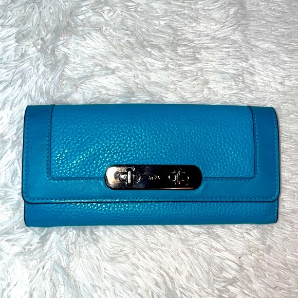 Coach Swagger 27 Turquoise Satchel Crossbody Purse Shoulder Bag & Wallet Set - Picture 14 of 17